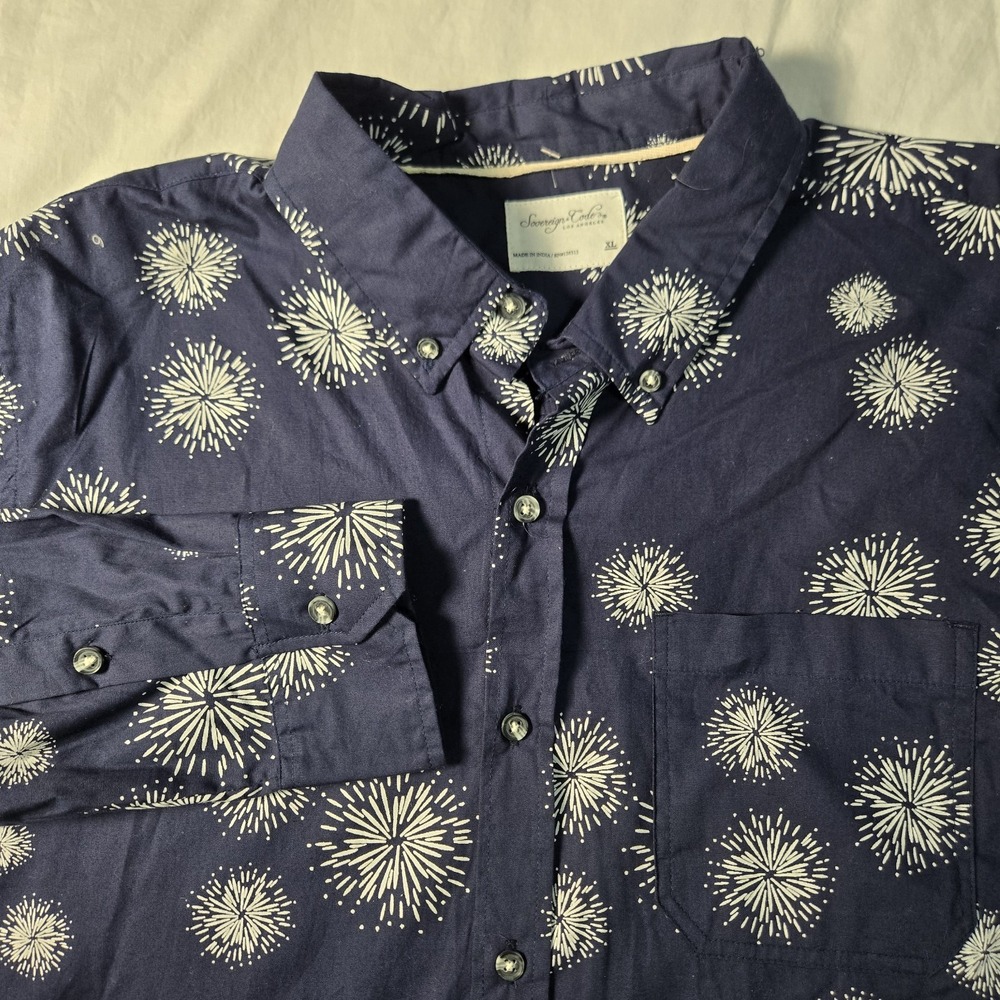 Sovereign Code Shirt Button Up Long‎ Sleeve Mens XL Navy Sunburst NWT